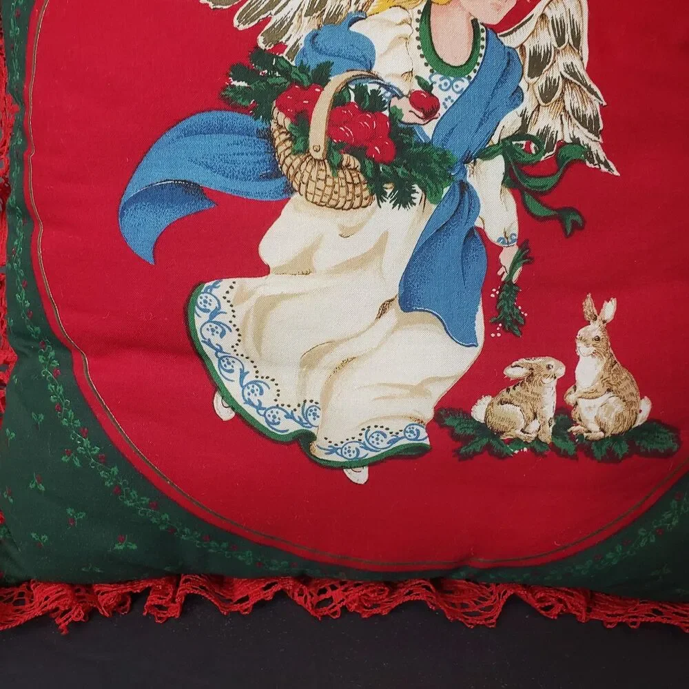 Vintage Victorian Style Red Lace Christmas Angel Throw Pillow 15x15